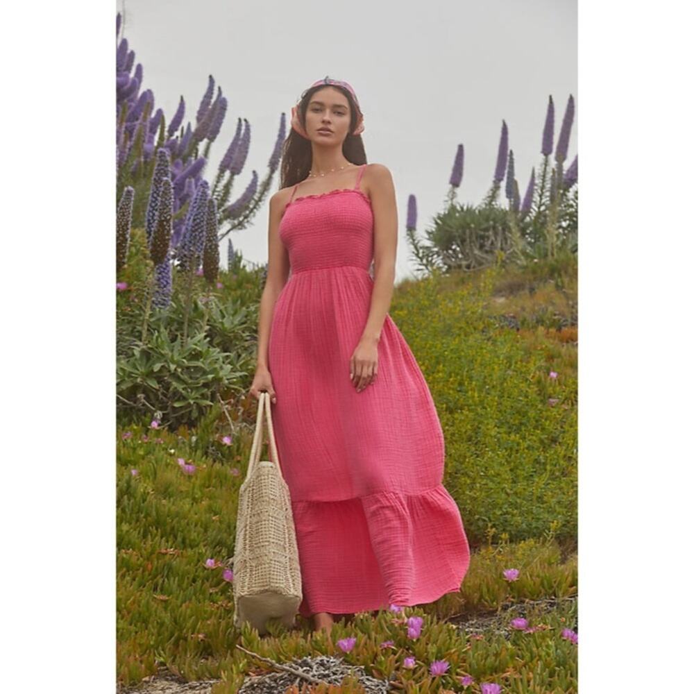 Anthropologie Pink Tiered Maxi Dress